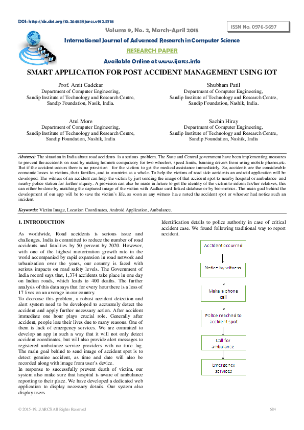 (PDF) Smart Application for Post Accident Management Using Iot