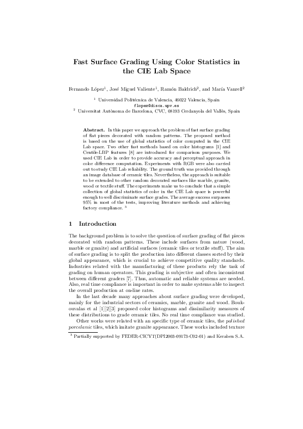 (PDF) Fast Surface Grading Using Color Statistics in the CIE Lab Space