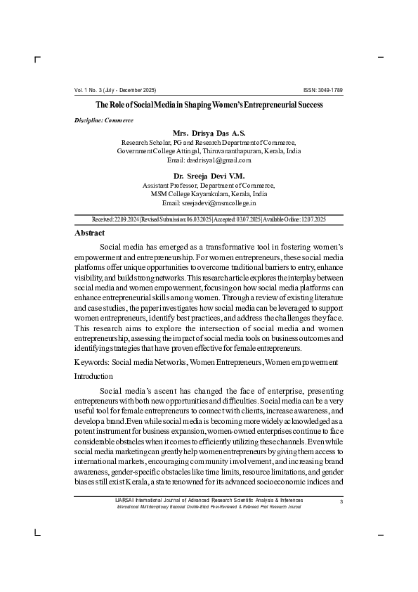 (PDF) The Role of Social Media in Shaping Women's Entrepreneurial Success