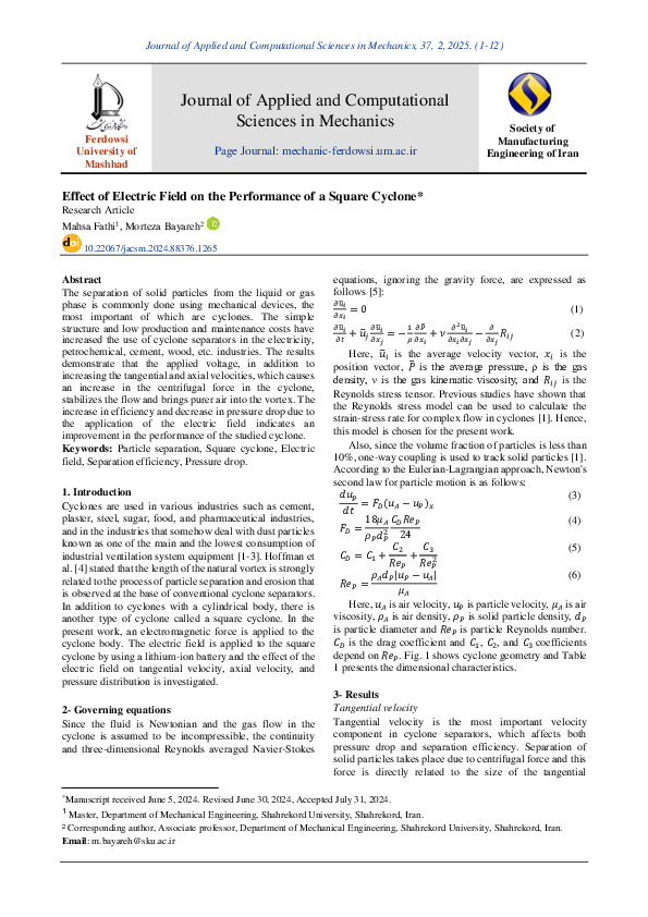 (PDF) Effect of electric field on the performance of a square cyclone