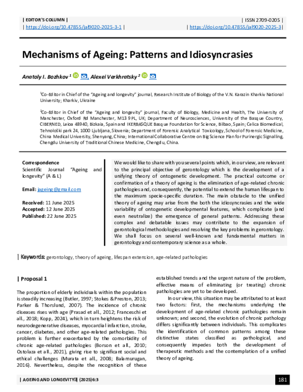 (PDF) Mechanisms of Ageing: Patterns and Idiosyncrasies
