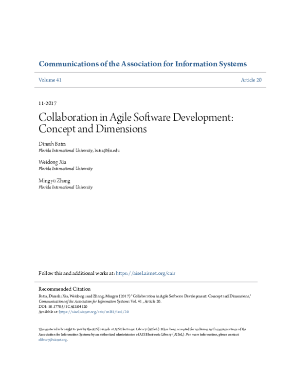 (PDF) Collaboration in Agile Software Development: Concept and Dimensions