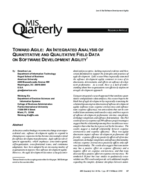 (PDF) Toward Agile: An Integrated Analysis of Quantitative and ...