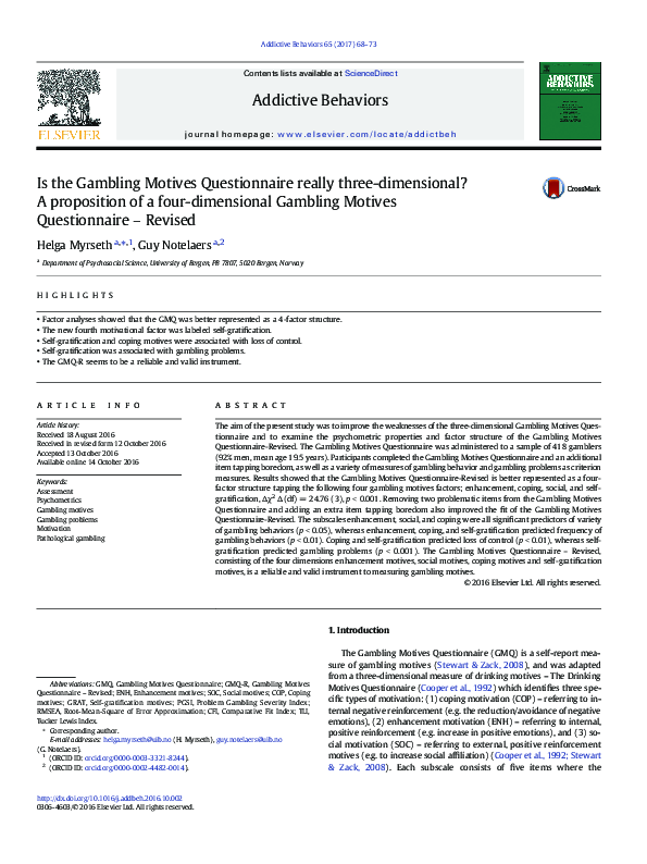 (PDF) Is the Gambling Motives Questionnaire really three-dimensional? A ...