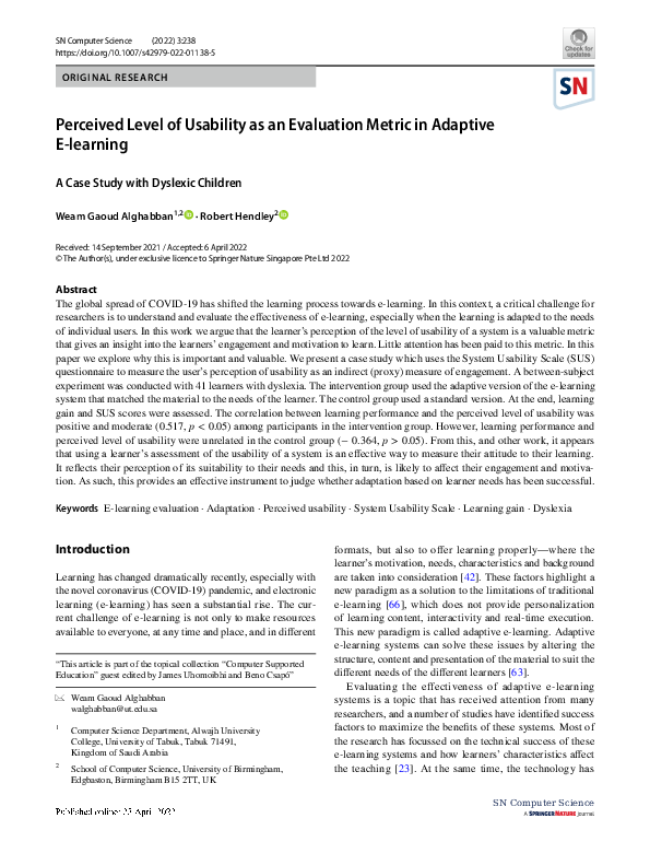 (PDF) Perceived Level of Usability as an Evaluation Metric in Adaptive ...