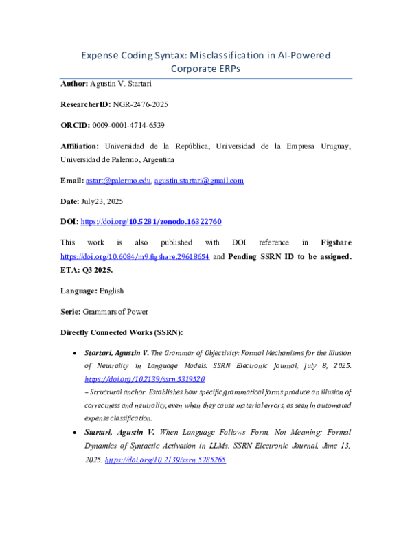 (PDF) Expense Coding Syntax: Misclassification in AI-Powered Corporate ERPs