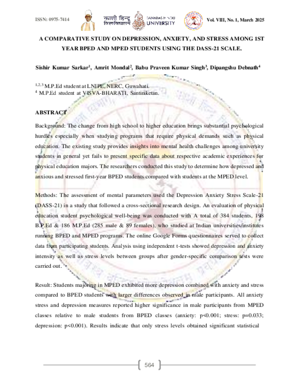 (PDF) A COMPARATIVE STUDY ON DEPRESSION, ANXIETY, AND STRESS AMONG 1ST ...