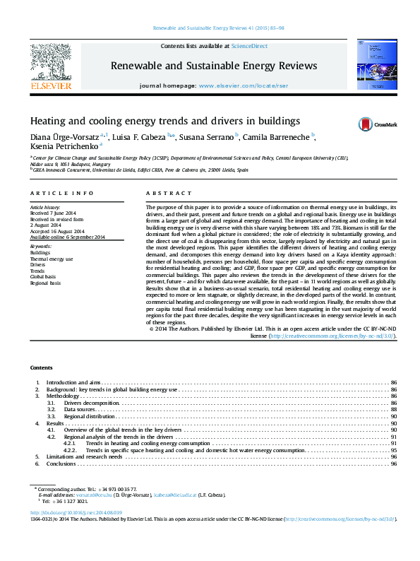 (PDF) Heating and cooling energy trends and drivers in buildings