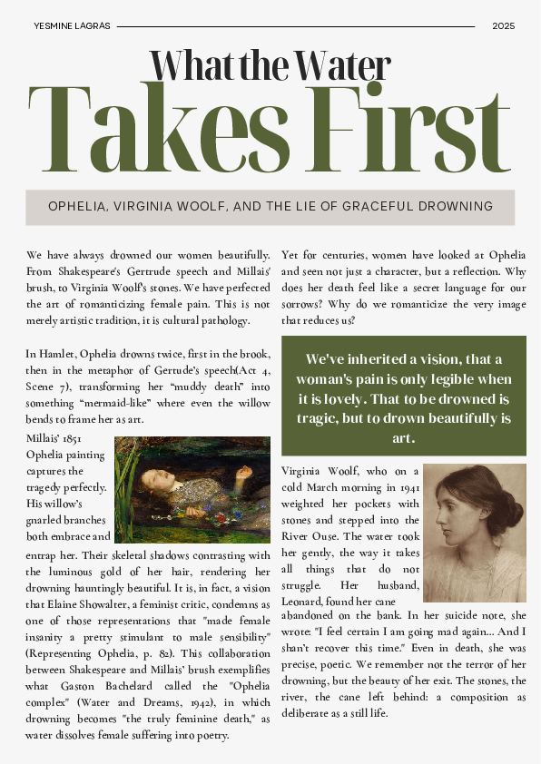(PDF) What the Water Takes First : OPHELIA, VIRGINIA WOOLF, AND THE LIE ...