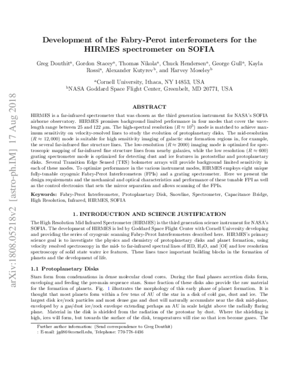 (PDF) Development of the Fabry-Perot interferometers for the HIRMES ...
