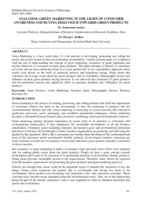 (PDF) ANALYSING GREEN MARKETING IN THE LIGHT OF CONSUMER AWARENESS AND ...