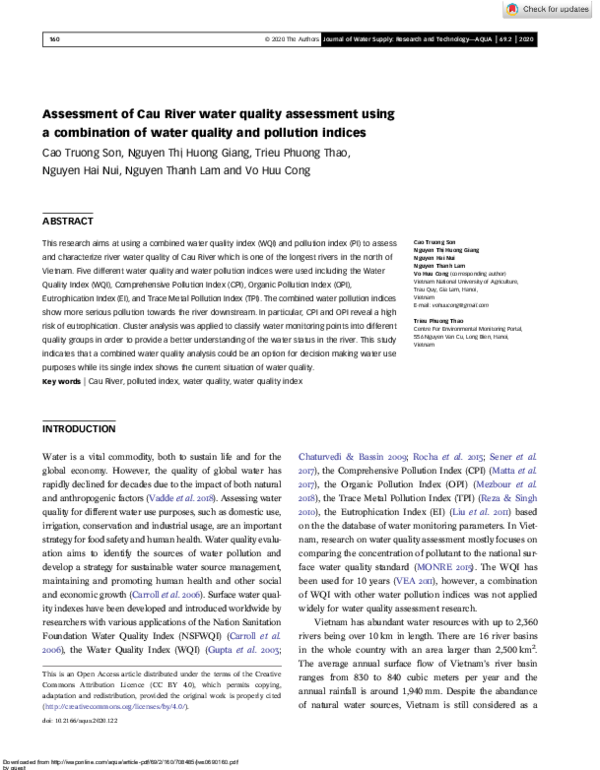 (PDF) Assessment of Cau River water quality assessment using a ...