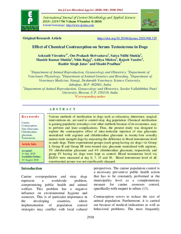 (PDF) Effect of Chemical Contraception on Serum Testosterone in Dogs