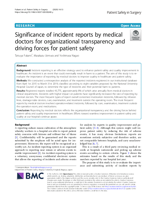 (PDF) Significance of incident reports by medical doctors for ...