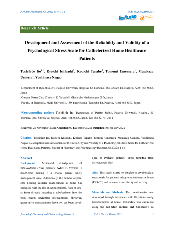 (PDF) Development and Assessment of the Reliability and Validity of a ...