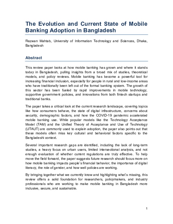 (PDF) The Evolution and Current State of Mobile Banking Adoption in ...