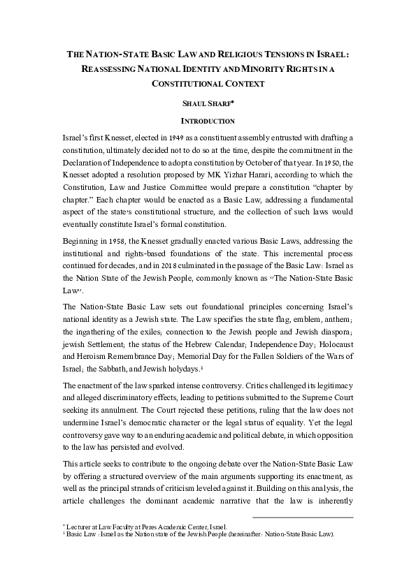 (PDF) The Nation-State Basic Law and Religious Tensions in Israel ...