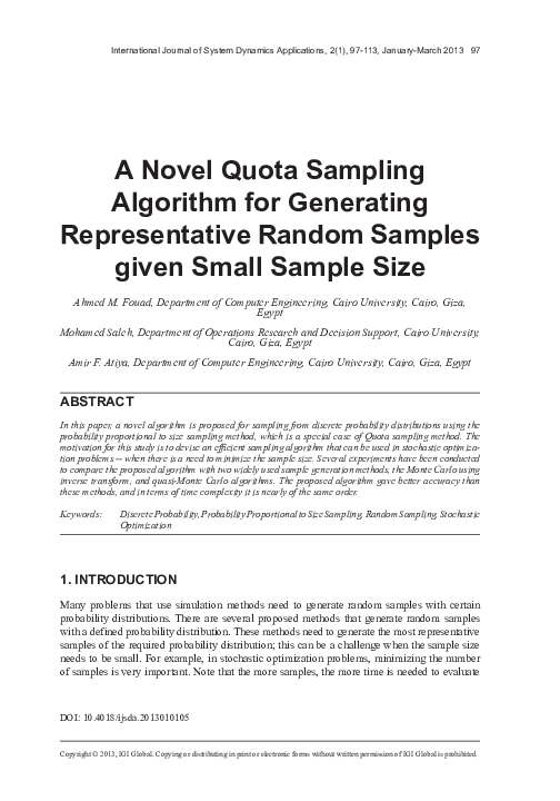 (PDF) A Novel Quota Sampling Algorithm for Generating Representative ...