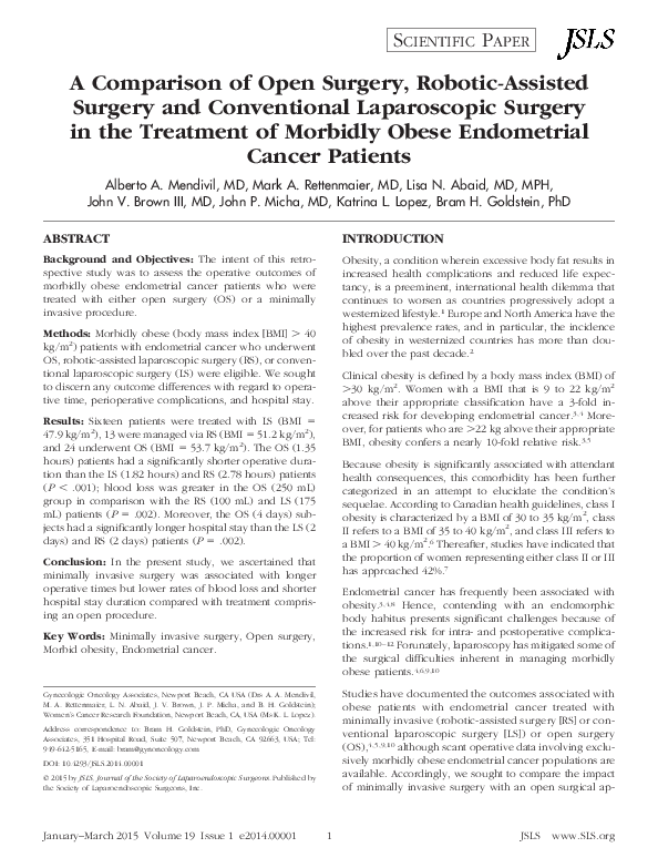 (PDF) A comparison of open surgery, robotic-assisted surgery and ...