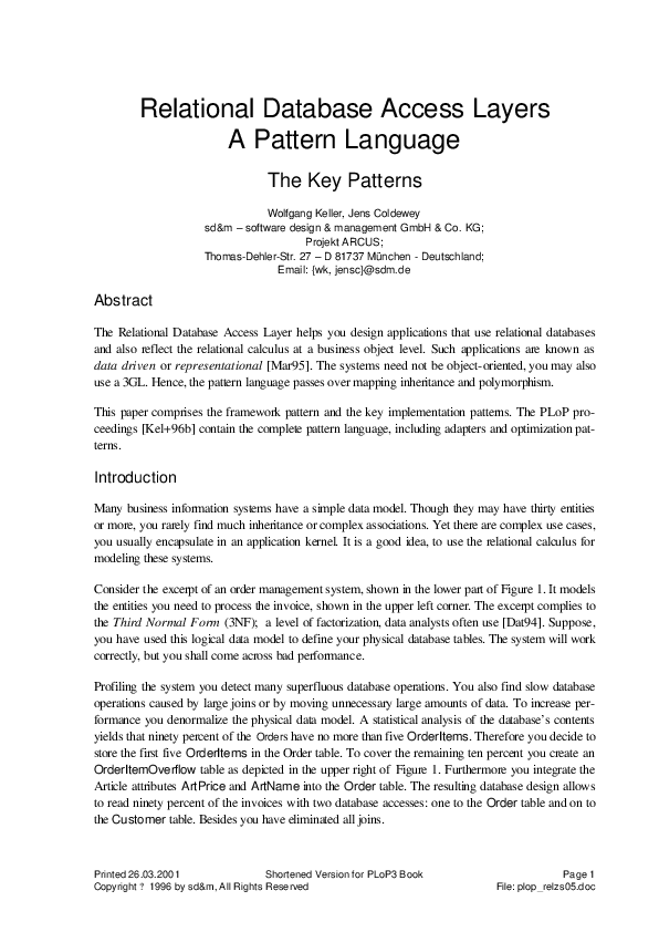 (PDF) Relational database access layers: A pattern language