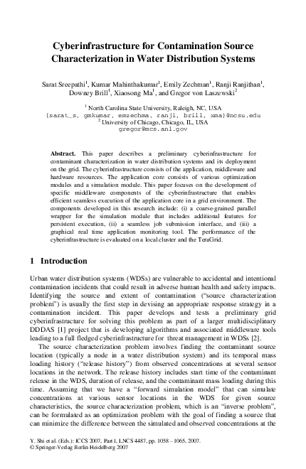 (PDF) Cyberinfrastructure for Contamination Source Characterization in ...
