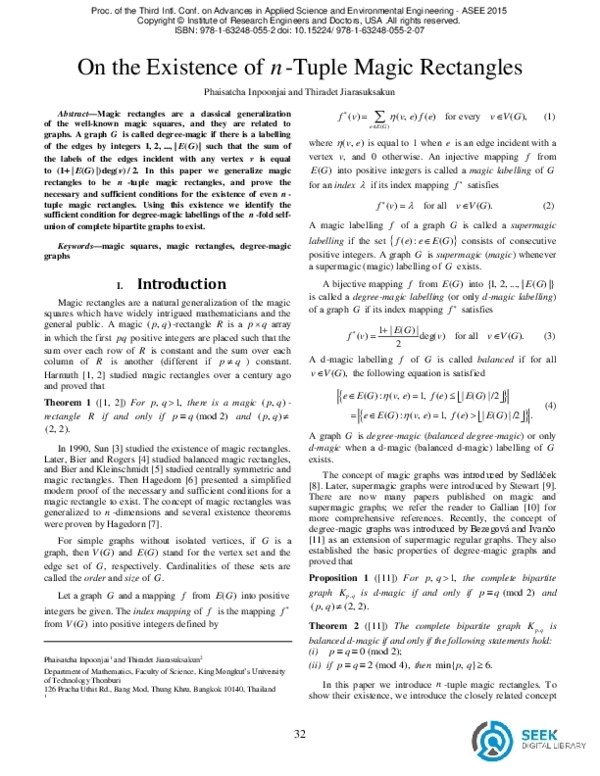 (PDF) On the Existence of n Tuple Magic Rectangles