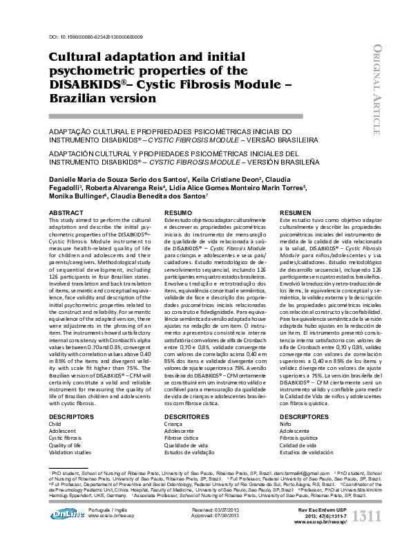 (PDF) Cultural adaptation and initial psychometric properties of the ...