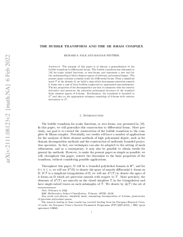 (PDF) The Bubble Transform and the de Rham Complex
