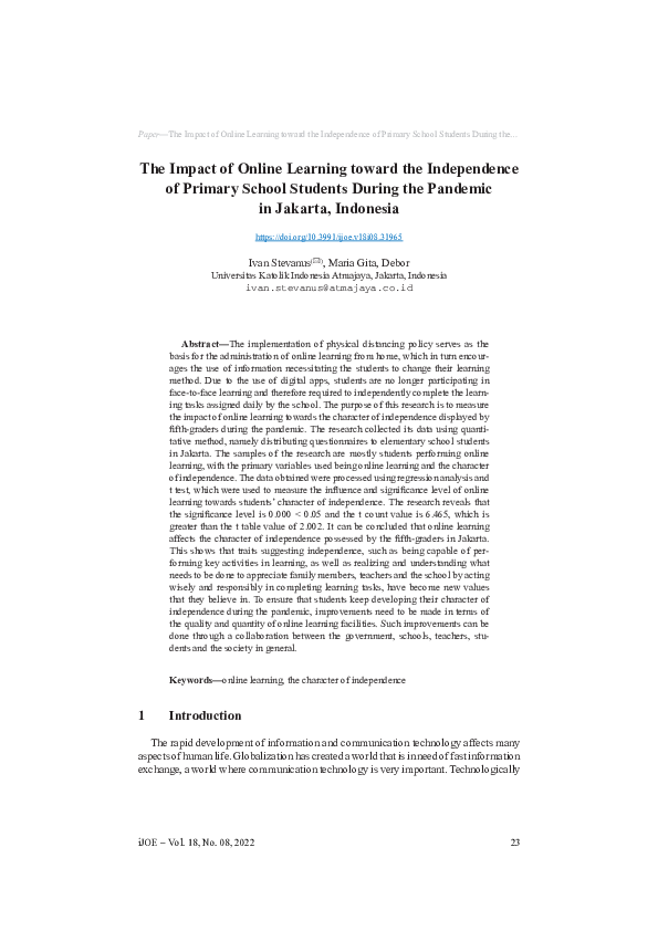 (PDF) The Impact of Online Learning toward the Independence of Primary ...