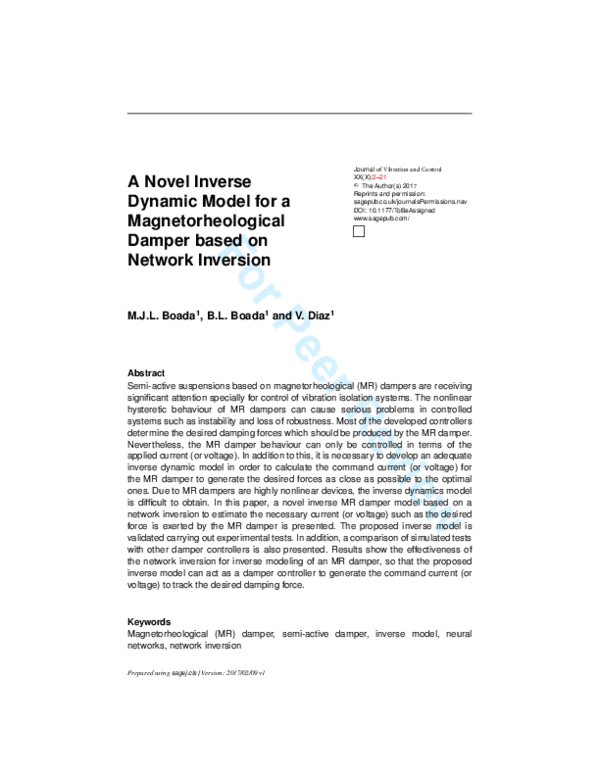 (PDF) A novel inverse dynamic model for a magnetorheological damper ...