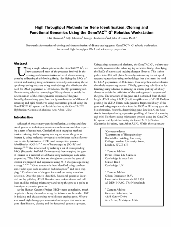 (PDF) High Throughput Methods for Gene Identification, Cloning and ...