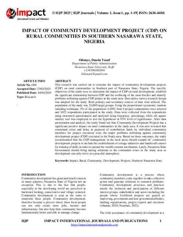 (PDF) IMPACT OF COMMUNITY DEVELOPMENT PROJECT (CDP) ON RURAL ...