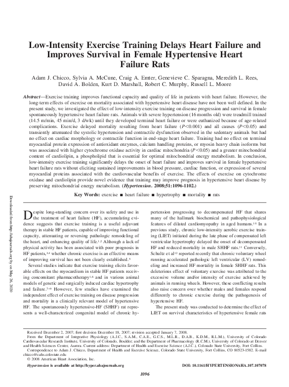 (PDF) Low-Intensity Exercise Training Delays Heart Failure and Improves ...