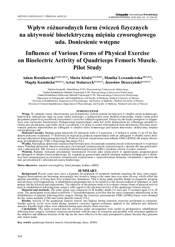 (PDF) Influence of various forms of physical exercise on bioelectric ...