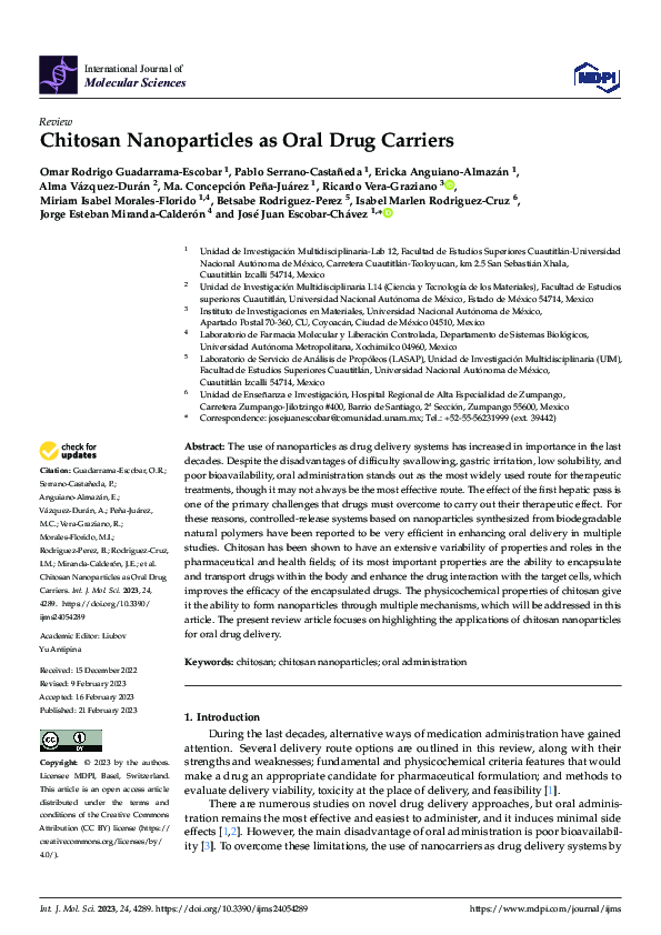 (PDF) Chitosan Nanoparticles as Oral Drug Carriers