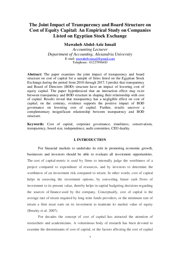 (PDF) The Joint Impact of Transparency and Board Structure on Cost of ...