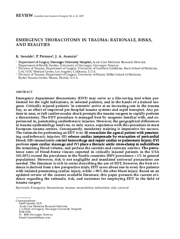 (PDF) Emergency Thoracotomy in Trauma: Rationale, Risks, and Realities
