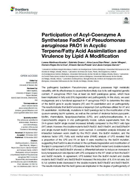(PDF) Participation of Acyl-Coenzyme A Synthetase FadD4 of Pseudomonas ...