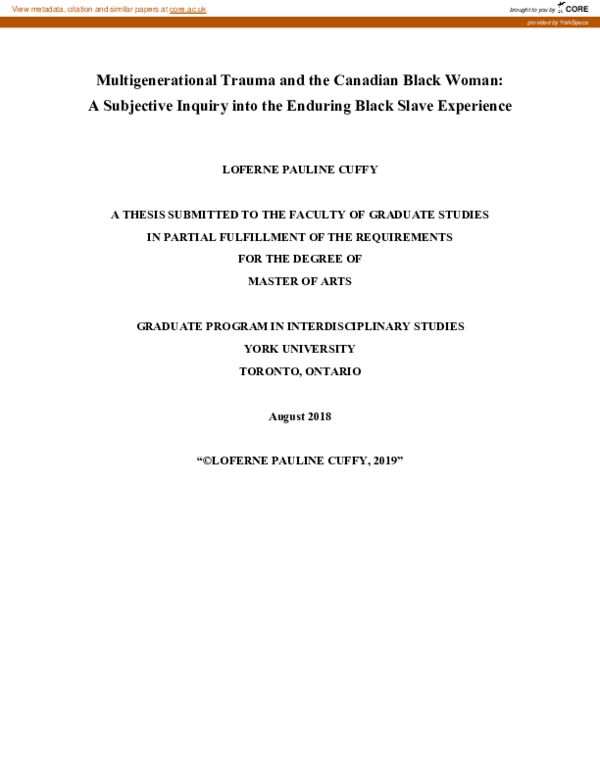 (PDF) Multigenerational Trauma and the Canadian Black Woman: A ...