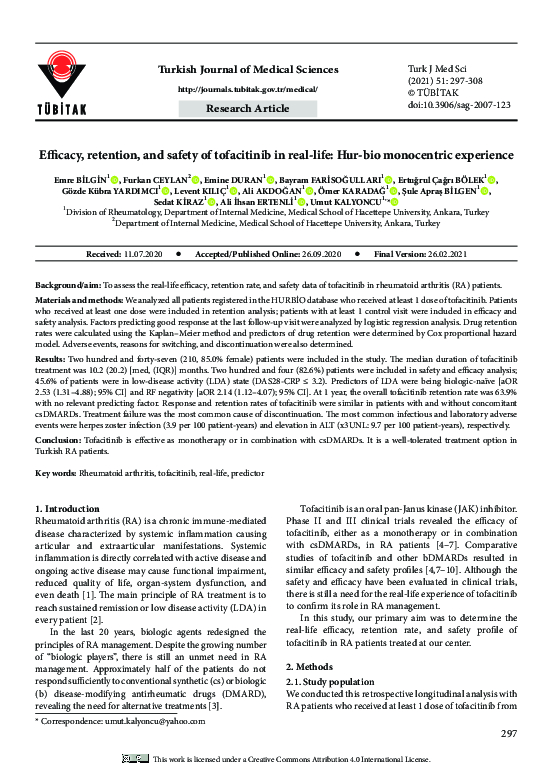 (PDF) Efficacy, retention, and safety of tofacitinib in real-life: Hur ...