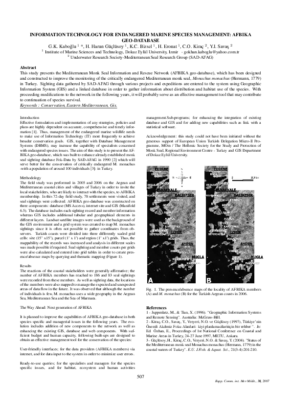 (PDF) Information Technology for Endangered Marine Species Management ...