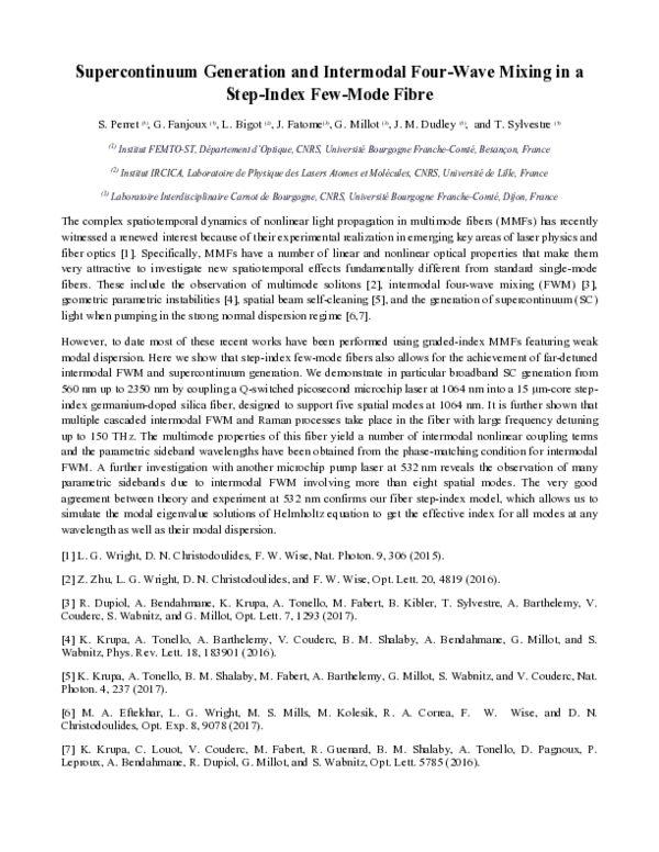 (PDF) Supercontinuum generation and intermodal four-wave mixing in a ...