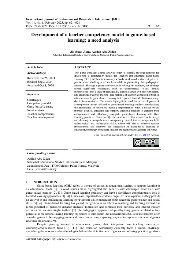 (PDF) Development of a teacher competency model in game-based learning ...