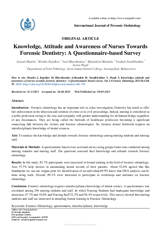 (PDF) Knowledge, Attitude and Awareness of the Nurses towards Forensic ...