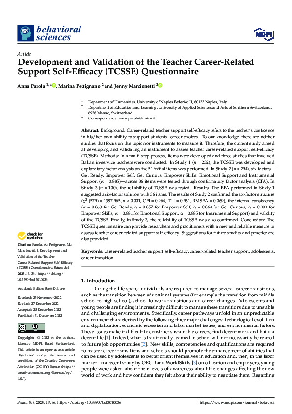 (PDF) Development and Validation of the Teacher Career-Related Support ...