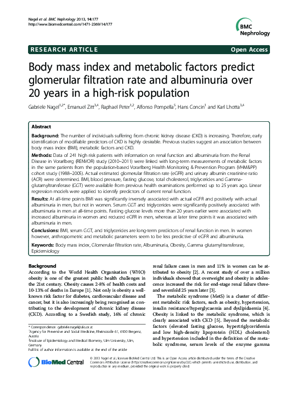 (PDF) Body mass index and metabolic factors predict glomerular ...