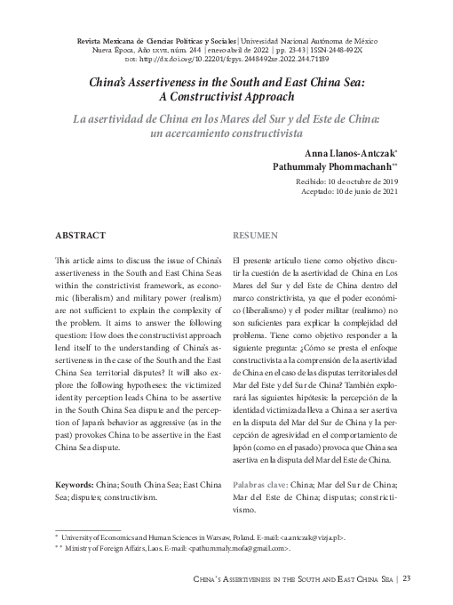 (PDF) China’s Assertiveness in the South and East China Sea: A ...