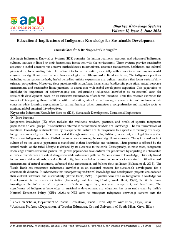 (PDF) Educational Implications of Indigenous Knowledge for Sustainable ...