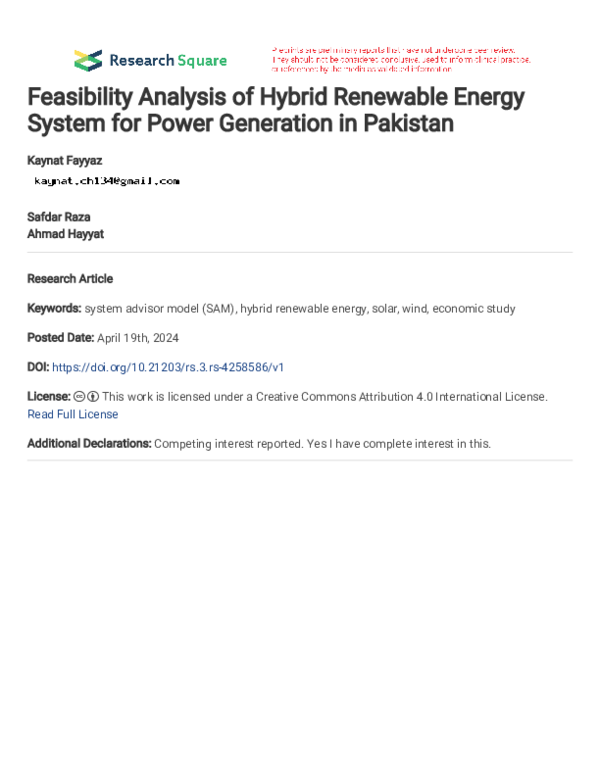 (PDF) Feasibility Analysis of Hybrid Renewable Energy System for Power ...