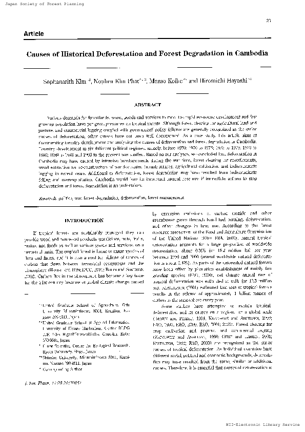 (PDF) Causes of Historical Deforestation and Forest Degradation in Cambodia